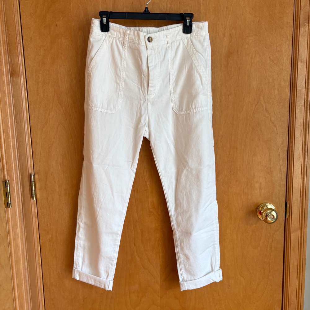 Xirena Chino Pants Womens Size Small White Cotton Utility Patch Pocket Made USA